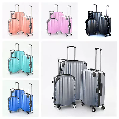 Hard Case Luggage Shell PC+ABS Cabin Suitcase 4 Wheel Travel Bag Lightweight • £59.99