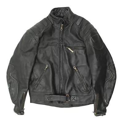 Inventions Mens Black Full Zip Leather Biker Jacket | Vintage  Motorcycle VTG • $62.17