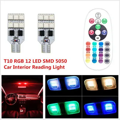 2Pcs Car RGB 12 LED T10 Panel Interior Reading Wedge Dome Light + Remote Control • $19.04
