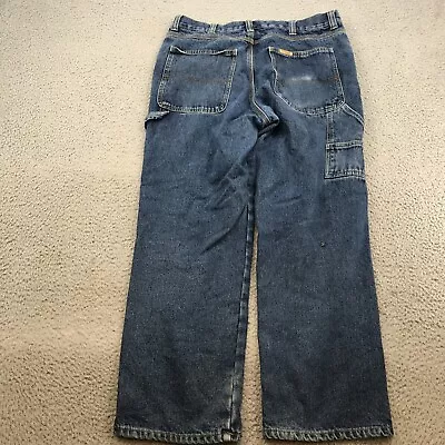 CE Schmidt Carpenter Jeans Adult 34x30 Blue Denim Flannel Lined 45377 • $16.99