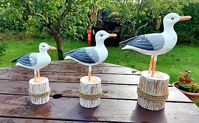 Hand Carved Wooden Seagulls (set Of 3) • £19.99