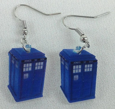 $12.99 • Buy Dr Doctor Who TARDIS Print Dangle Earrings - Light Weight Plastic Design