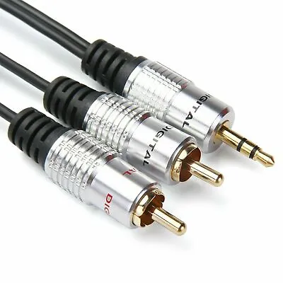 RCA Audio Cable AUX To Twin Lead Phono Male Plug Gold Stereo Jack PRO 3.5mm • £3.23