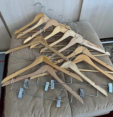 Lot Of 12 Wooden Suit Clothes Hangers ~ Unbranded ~ Notched ~ 7 Regular 5 Pants • $22.31
