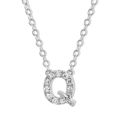 Sterling Silver Lab Grown Diamond Initial Q Necklace 18  Silver Cable Chain • $95.99