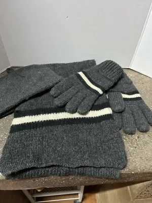 NOS Wool Knitted Gloves With Thinsulate BeanieScarf Ladies GrayBlack White • $49