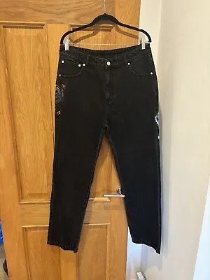 BNWT Men’s ED HARDY Unknown Black Straight Embroidered Jeans Size L • £149.99