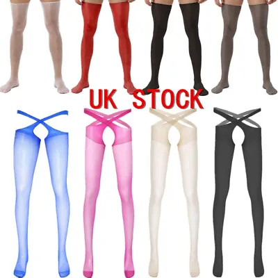 UK Men Sissy Stockings See Through Pantyhose Crotchless Stretchy Tights Lingerie • £7.04