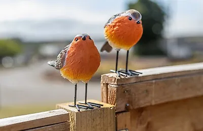 £9.99 • Buy 2pc Red Breast Robin Outdoor Garden Ornaments Bird Statues Resin Home Nature