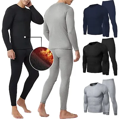 Men Winter Fleece Lined 100% Cotton Thermal Long Johns Top Bottom Underwear Set • $13.99