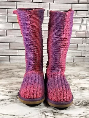 UGG Australia 5934 Women's Classic Cardy Knit Pink Purple Sweater Boots Size 3 • $26.96