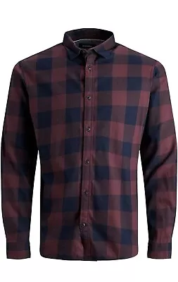 Jack & Jones Mens Check Shirt Gingham Twill Long Sleeve Top XL • £11.99