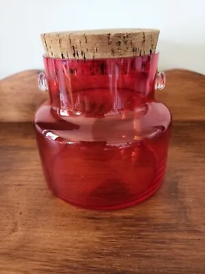 Vintage 1960s Takahashi Large Clear Red Glass Cork Jar • $25