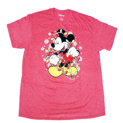 Disney Mickey Mouse Christmas Lights And Snowflakes Holiday Men's T-Shirt • $13.75