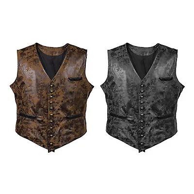 Men Steampunk Gothic Waistcoat Vest Victorian Suit Jacket Coat Halloween Costume • $27.27