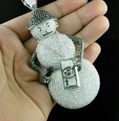 2.81 Ct White Simulated Diamond Mens Snowman Money Bag Pendant Silver Free Gift • $215.99