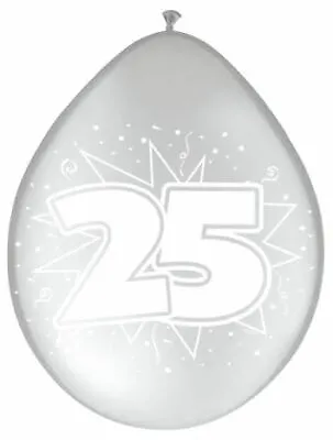8 X 25th Silver Latex Balloons - Silver Anniversary / 25th Birthday - 30cm • £4.79