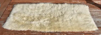 Vtg 70's Mid Century Modern Natural White Greek Flokati Wool Throw Rug 28x57 • $69.99