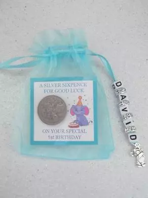 £4.85 • Buy PERSONALISED LUCKY SIXPENCE 1st BIRTHDAY BOY GOOD LUCK GIFT CHARM ELEPHANT ESP
