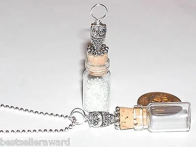 1pc Glass OWL Clear Perfume Small Bottle Cork Pendant Vial Fill Locket Necklace* • $13.95