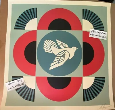 SIGNED Shepard Fairey Geometric Dove RED Art Print Poster 24 X 24 Obey Giant • £54.89