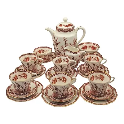 Coalport Indian Tree Coral Bone China Tea & Coffee Trios Set 33 Pcs Excellent  • £100