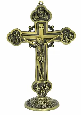 Crucifix Wall Cross Bronze Toned Metal Statue  Jesus Christ Cross 6 Inch Hight • $14.99