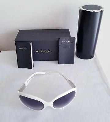 Authentic - Bvlgari - Women's White & Silver-tone Trim - Sunglasses - Model 8039 • $185