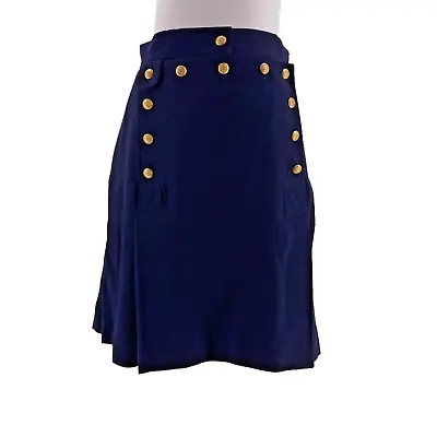 Ralph Lauren Vintage Pleated Skirt 4 Button Front Sailor Navy Blue Corset Tie • £94.98