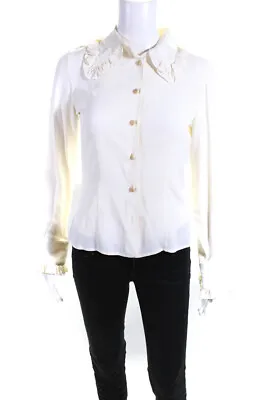 VERSUS By Versace Womens Crepe Ruffled Collared Blouse Top Ivory Size 38 • $109.79