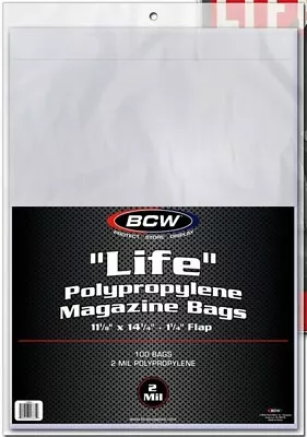 Pack /100 BCW Life Magazine Size Poly Bags - 11 1/8 X 14 1/8 - Acid Free Sleeves • $21.49