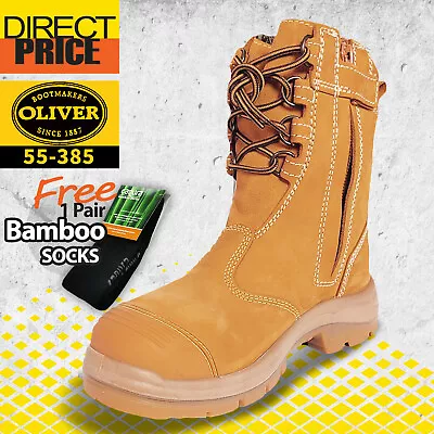 Oliver Work Boots 55385 Zip Steel Toe Safety High Leg 200mm Wheat Shoes Socks • $184.95