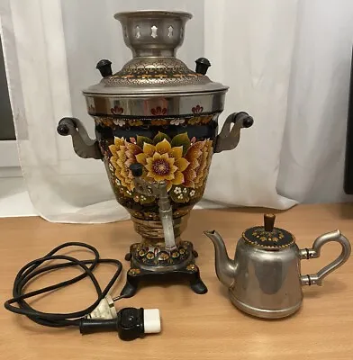 VINTAGE Electric Hand Painted Brass Decorative Working SAMOVAR 1980 With Teapot • $149.90