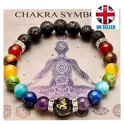 7 Chakra Healing Balance Prayer Beaded Bracelet Bangle Lava Yoga Reiki Stones • £0.99