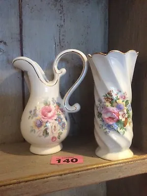 £12 • Buy Set Of Two Vintage Porcelain Small Jugs Vases Brittany Collection Floral Bouquet