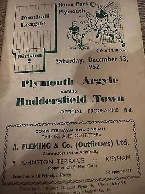 £2.99 • Buy Plymouth Argyle V Huddersfield Town Programme 13/12/1952
