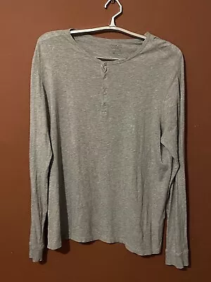 Vince T-Shirt Mens Large Henley Gray 100% Pima Cotton Made Peru Long Sleeve • $20
