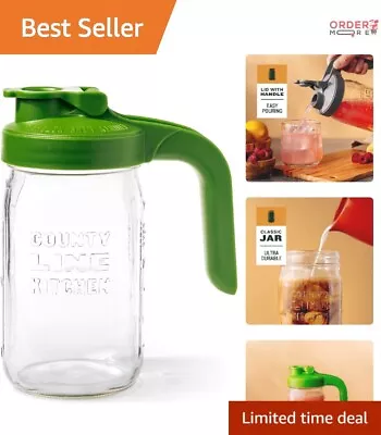 Elegant 1 Quart Glass Mason Jar Pitcher With Leak-Proof Lid - Multi-Purpose Use • $27.52