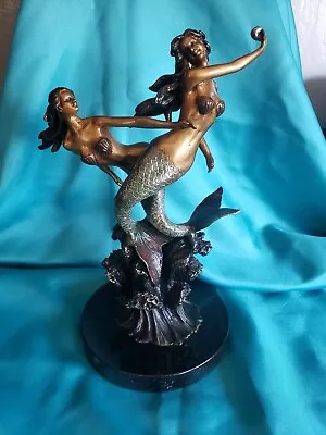 Gorgeous Spi Gallery Brass Bronze Color Figural Sculpture Two Mermaids 11 1/2  • $49.99