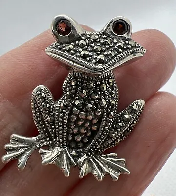 Vtg  Sterling Silver Marcasite Frog Pin  Brooch Pendant  Mint • $20
