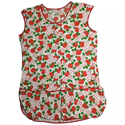 Vtg 1960s White Red Apple Dot Print Button Up Sleeveless Pocket Smock Top M • $29