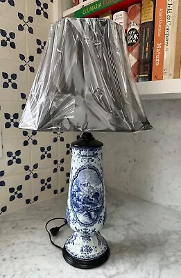 ANTIQUE DELFT Polychrome TABLE LAMP Rewired New Shade Mint Condition • $1500