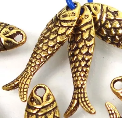 10 Antique Tibetan Style Gold Pewter Fish Bead Charms 24x7mm  • $4.50