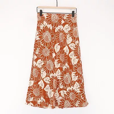 Madewell Silk Midi Slip Skirt Womens 0 Red Floral Pull On • $21.24