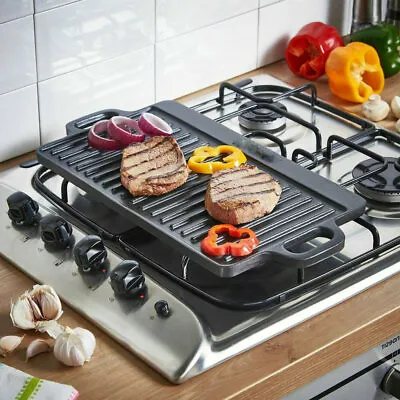 £13.99 • Buy S/M/L Cast Iron Non Stick Griddle Plate BBQ Grill Reversible Cooking Hob Steak 