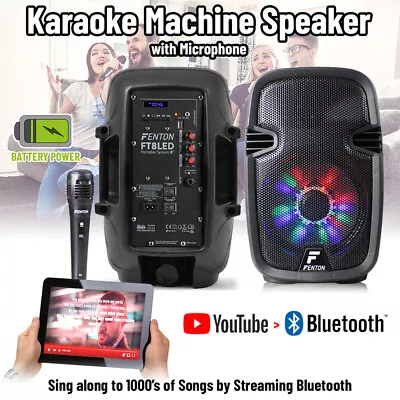 FT Portable Bluetooth Karaoke Machine PA Speaker 300W 8  LED Light Microphone • £79