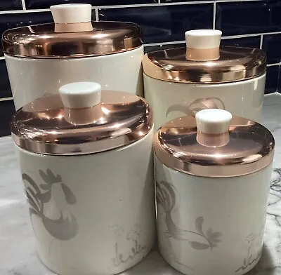 Vintage Ransburg Indianapolis Metal And Copper Canister Set Of 4 • $42.50