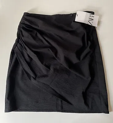 Zara Women Black Wrap Ruched Textured Mini Skirt Size S • £12.99