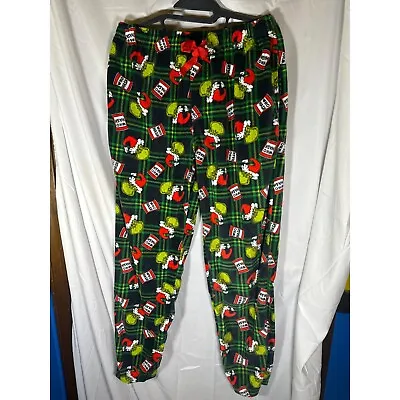 The Grinch Mens Fleece Pajama Pants Green Plaid Size S • $10