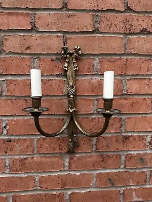 Brass Double Vintage Brass 'ribbon' Style Wall / Lamps With Candle Bulb Holders • £35